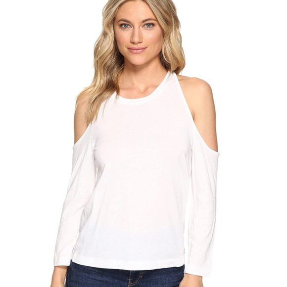 NWT Splendid Women's Very Light Jersey Cold Shoulder White Tee Size XS $80 K243 - Picture 1 of 3